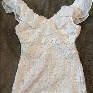 Lulu's Ivory Lace Dress with Textured Details